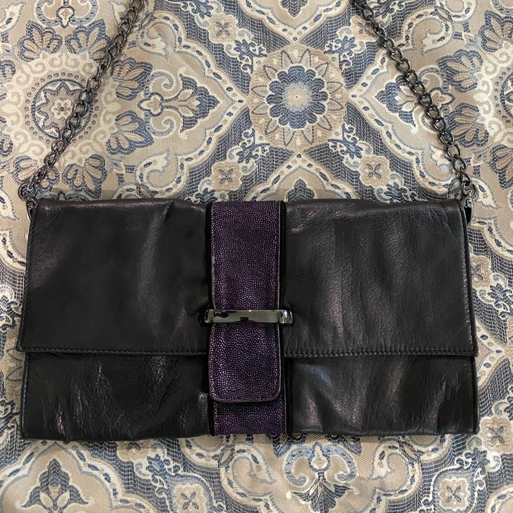 Sondra Roberts black and purple leather bag